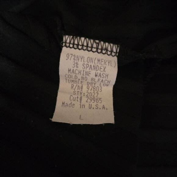 Vintage Bebe Moda Black Ribbed Pencil Wiggle Dress Lace Trim Size L Stretch Midi - Picture 9 of 9